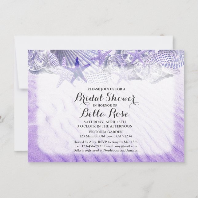 Coquillages plage nuptiale douche invitations coqu (Devant)