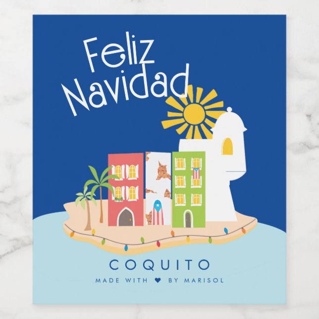 Coquito Altes San Juan Weihnachten Weinetikett (Einzelnes Label)