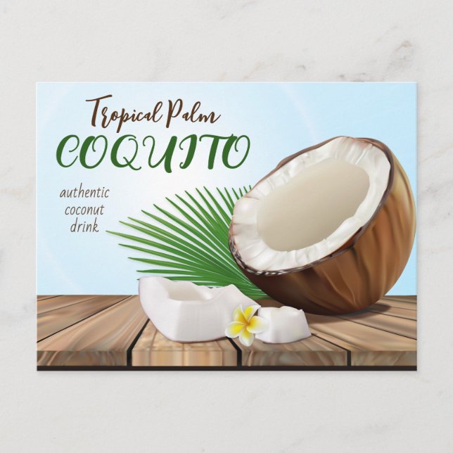 Coquito Coconut Tropisches Getränk Rezept Postkarte (Vorderseite)