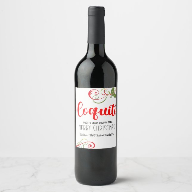 Coquito Frohe Weihnachts-Personalisierte Flaschene Weinetikett (Vorderseite)