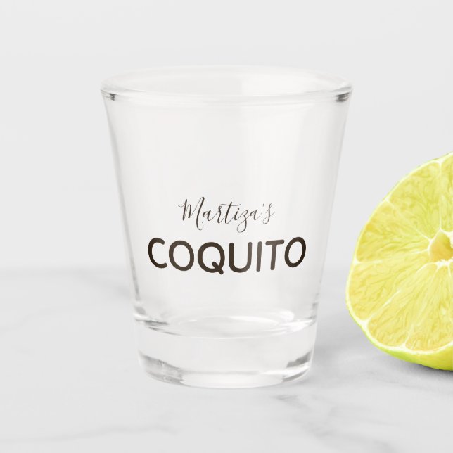 Coquito-Kokosnuss-Klassiker-Marketing Schnapsglas (Vorderseite)