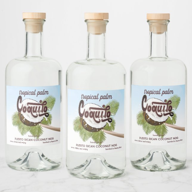 Coquito Kokospalme Tropisches Fruchtweinlabel Alkoholflaschenetikett (Flaschen)