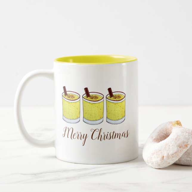 Coquito Puerto Rican Eggnog Drink Frohe Weihnachte Zweifarbige Tasse (Mit Donut)