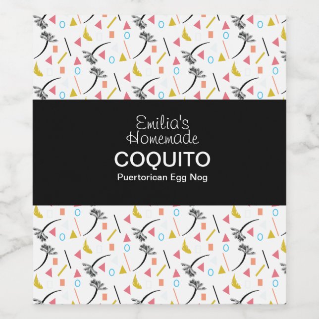 Coquito Recipe Drink Palmen Bäume Modernes Egg Nog Weinetikett (Einzelnes Label)