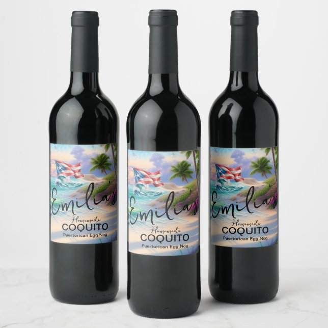 Coquito Recipe Egg Nog Drink Island Business Weinetikett (Flaschen)