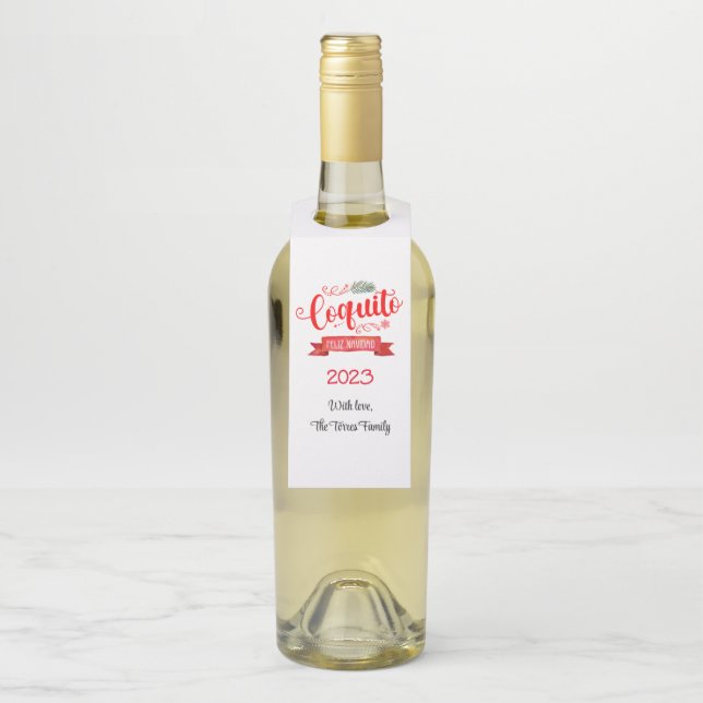 Coquito Red Banner Feliz Navidad Flasche Hanger Ta Flaschenanhänger (Auf Flasche)
