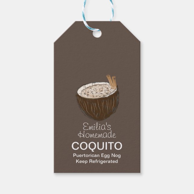 Coquito Rezept Drink Kokosnuss Ei Nog Geschenksmar Geschenkanhänger (Vorderseite)