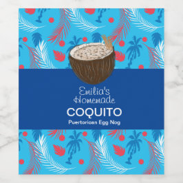 Coquito Rezept Drink Palmen Bäume Ei Nog Blau Weinetikett