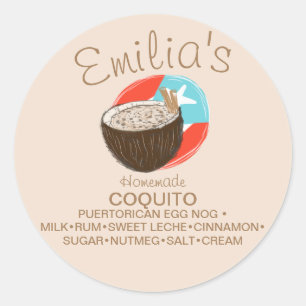 Coquito-Rezept Trinken Kokosnuss Handgezeichnet Runder Aufkleber
