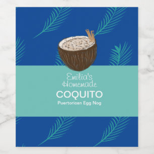 Coquito-Rezept Trinken Palmblatt-Kokos-Egg-Nog Weinetikett