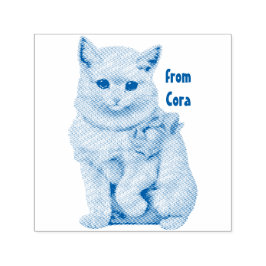 CORA ~ CAT LOVERS ~ Vintage weiße Katze zeichn ~ Permastempel