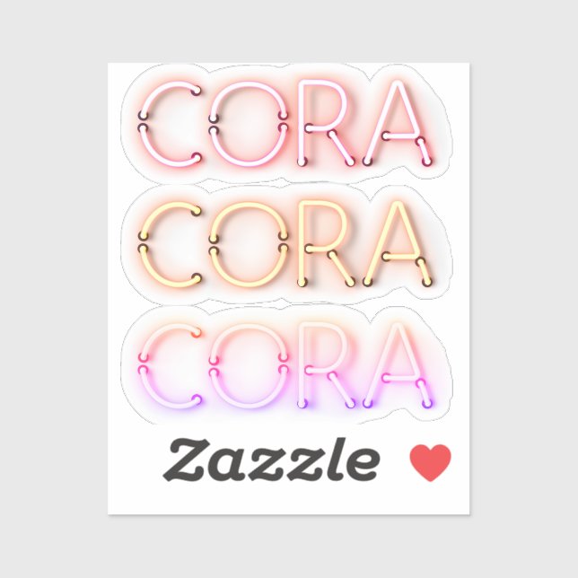 Cora Name in leuchtenden Neonleuchten Aufkleber (Blatt)