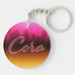 Cora prénom nom porte-clés rose doré