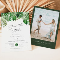 CORA Tropical Beach Palm Leaf Foto Save the Date