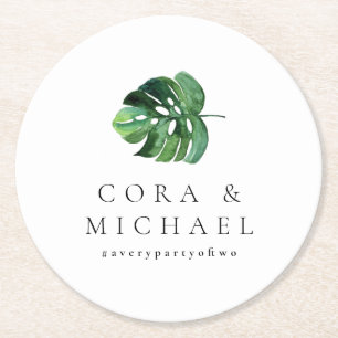 CORA Tropical Beach Palm Leaf Hochzeit in Urlaubso Runder Pappuntersetzer