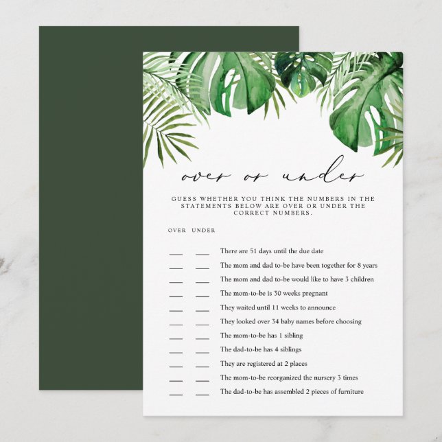 CORA Tropical sur sous Baby shower carte de jeu (Devant / Derrière)