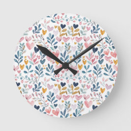 Corações em aquarela runde wanduhr