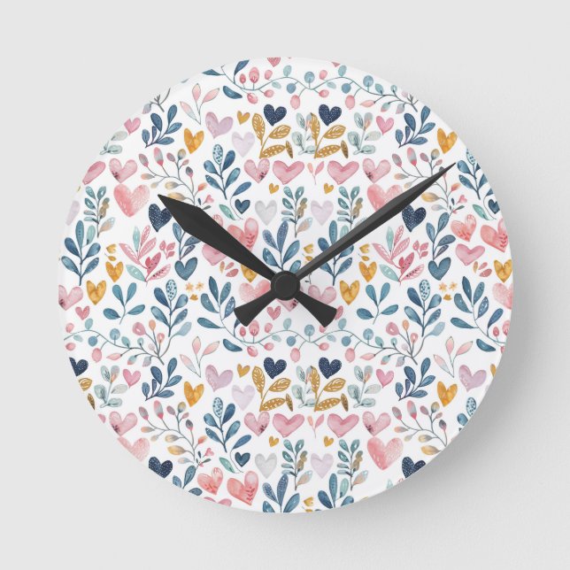 Corações em aquarela runde wanduhr (Vorderseite)