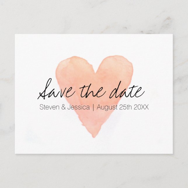 Corail aquarelle coeur enregistrer la date cartes  (Devant)