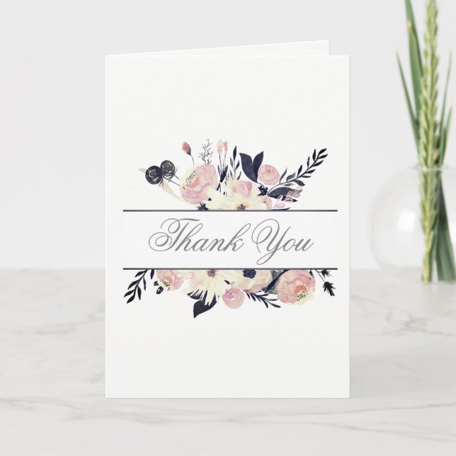 Corail bleu rose Floral Printemps Mariage merci (Devant)