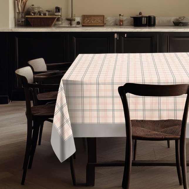 Corail clair Peach Grey Plaid Nappe pour Décor (Soft Coral Peach Plaid Tablecloth for Decor)