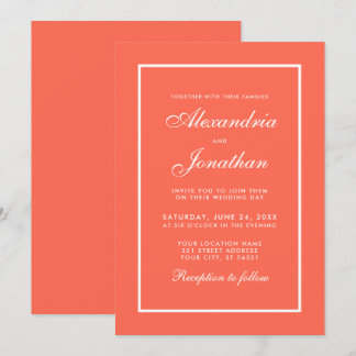 Corail élégant et Faire-part de mariage blanc mode