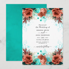 Corail et Faire-part de mariage Turquoise