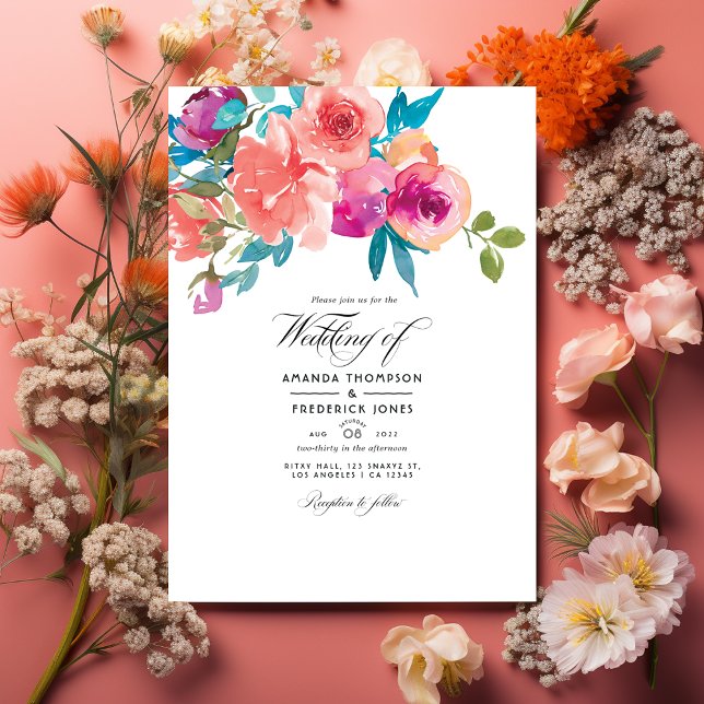 Corail et Fandango Floral Mariage Photo Invitation (Créateur téléchargé)