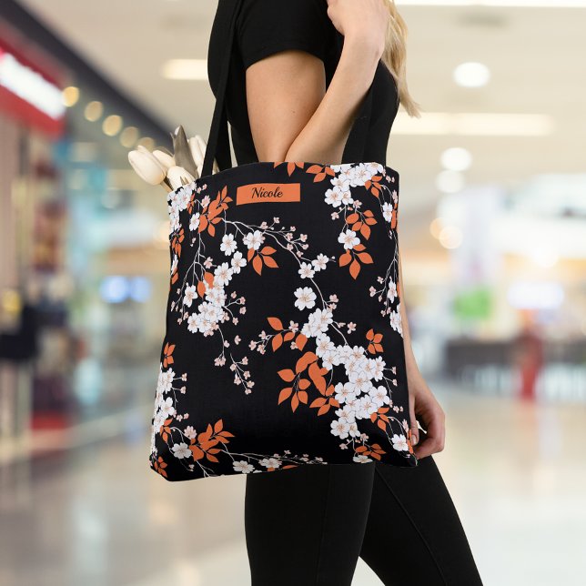 Corail et noir Sac fourre-tout floral personnalisé (Créateur téléchargé)