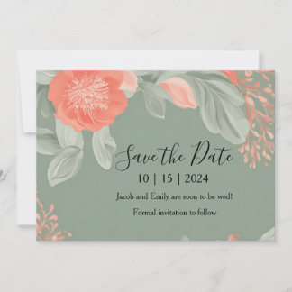 Corail et Sauge - Carte d'annonce de mariage roman