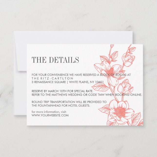 Corail | Fleurs de Magnolia | Mariage RSVP (Devant)