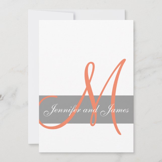Corail gris Faire-part de mariage| Noms des monogr (Devant)