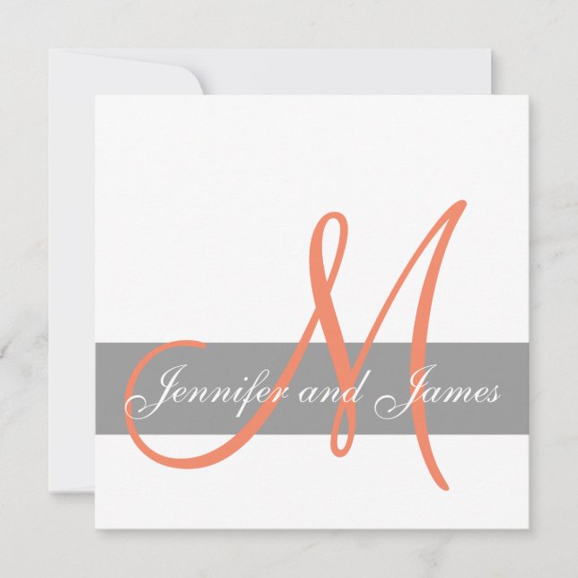 Corail gris Faire-part de mariage| Noms des monogr (Devant)