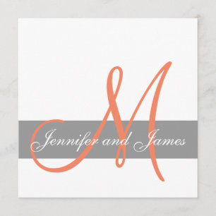 Corail gris Faire-part de mariage  Noms des monogr