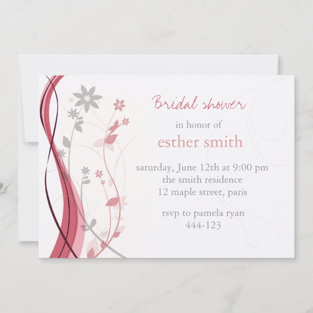 Corail léger et invitation florale grise de charme (Devant)