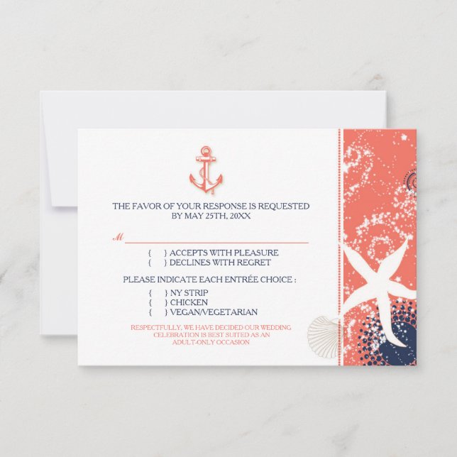 Corail Marine Blanc Réponse de Mariage Nautical (Devant)