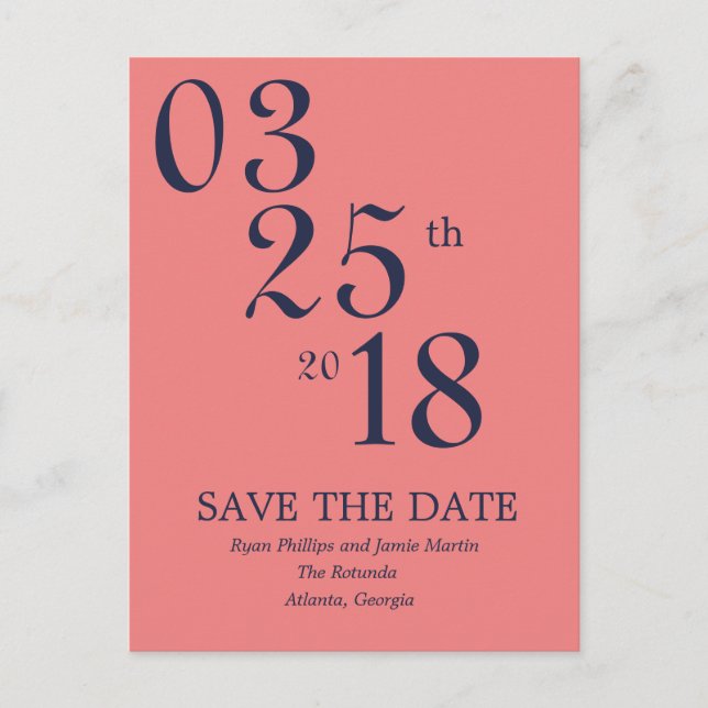 Corail moderne et marine Enregistrer la date Carte (Devant)