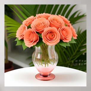 Corail Roses Bouteille en Verre Décoration Murale