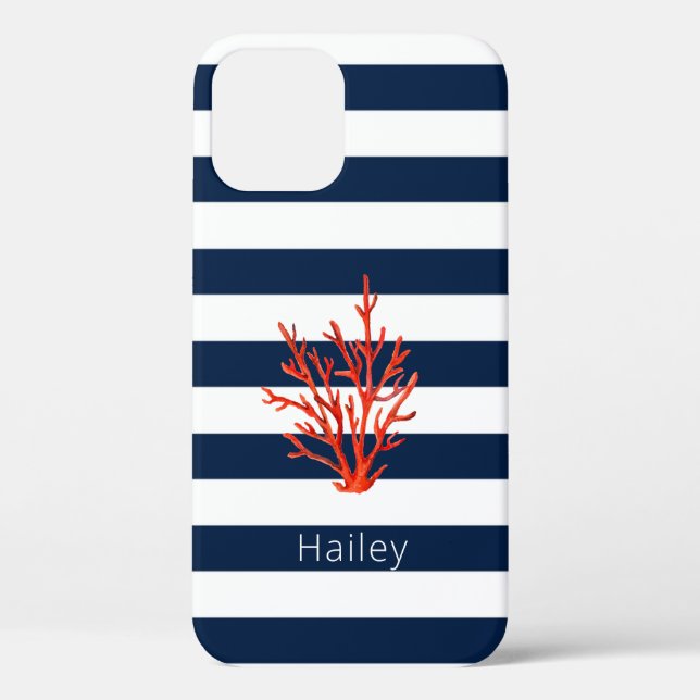 Corail sur Marine & Bande blanche coque iphone nau (Verso)