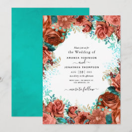 Corail vivant et Faire-part de mariage Turquoise