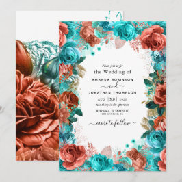 Corail vivant et Faire-part de mariage Turquoise