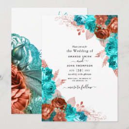 Corail vivant et Faire-part de mariage Turquoise