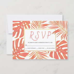 Corail vivant tropical et mariage feuille or RSVP