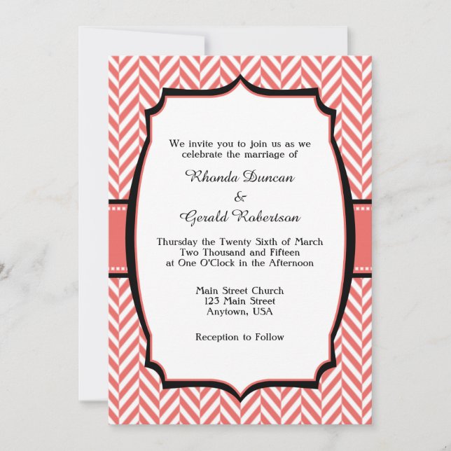 Corail White Herringbone Faire-part de mariage (Devant)