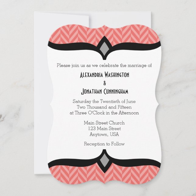 Corail White Herringbone Faire-part de mariage (Devant)