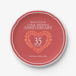 Coral 35. Hochzeitstag Herz-Papier Platte Pappteller