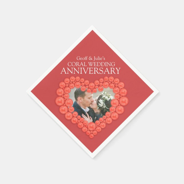Coral 35. Wedding Anniversary Herz Foto Servietten (Ecke)