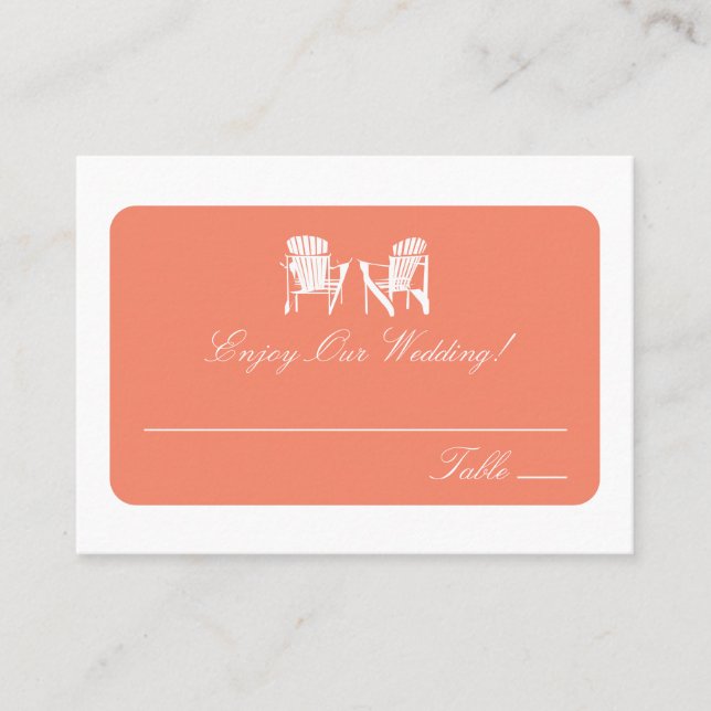 Coral Adirondack Stühle für Hochzeiten Escort Card Platzkarte (Vorderseite)