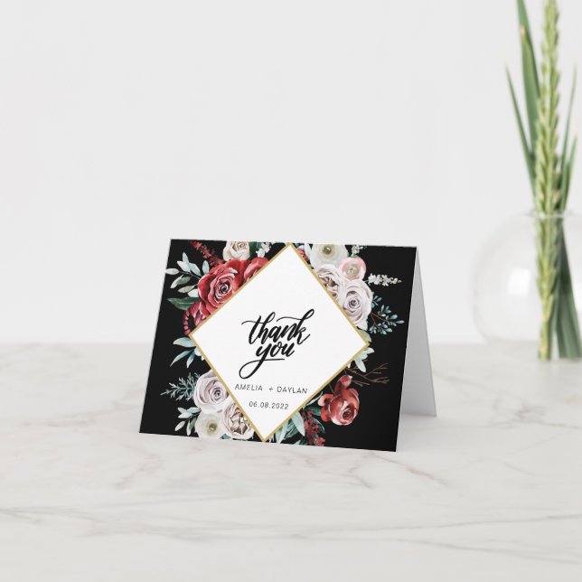 Coral Almond Moderne Hochzeit der Wasserfarben Dankeskarte (Vorderseite)