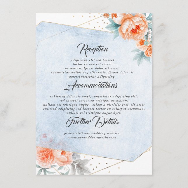 Coral and Dusty Blue Wedding Information Guest Begleitkarte (Vorderseite)